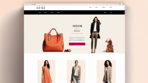 Create an image of a vibrant and stylish online shopping interface for Heine.ch, featuring a diverse range of fashion items like clothing, shoes, accessori