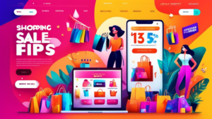 A lively and colorful online shopping interface with various product categories such as electronics, fashion, home goods, and gadgets. The website banner h