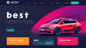 Create an image showcasing a digital dashboard or website interface displaying the best car deals from auto.ch. Include colorful banners highlighting vario