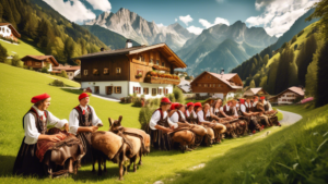 Create an image showcasing the rich culture and stunning nature of Tiroler.ch, featuring a picturesque Alpine landscape with snow-capped mountains, lush gr