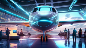 Create an image depicting the futuristic concept of modern aviation as envisioned by the rise of Pilot.ch. The scene is set in a vibrant, technologically a