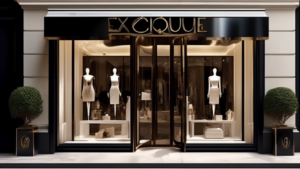 Create an image of a luxurious boutique storefront with elegant signage that reads Exclusive.ch. The boutique should exude an air of sophistication, with l